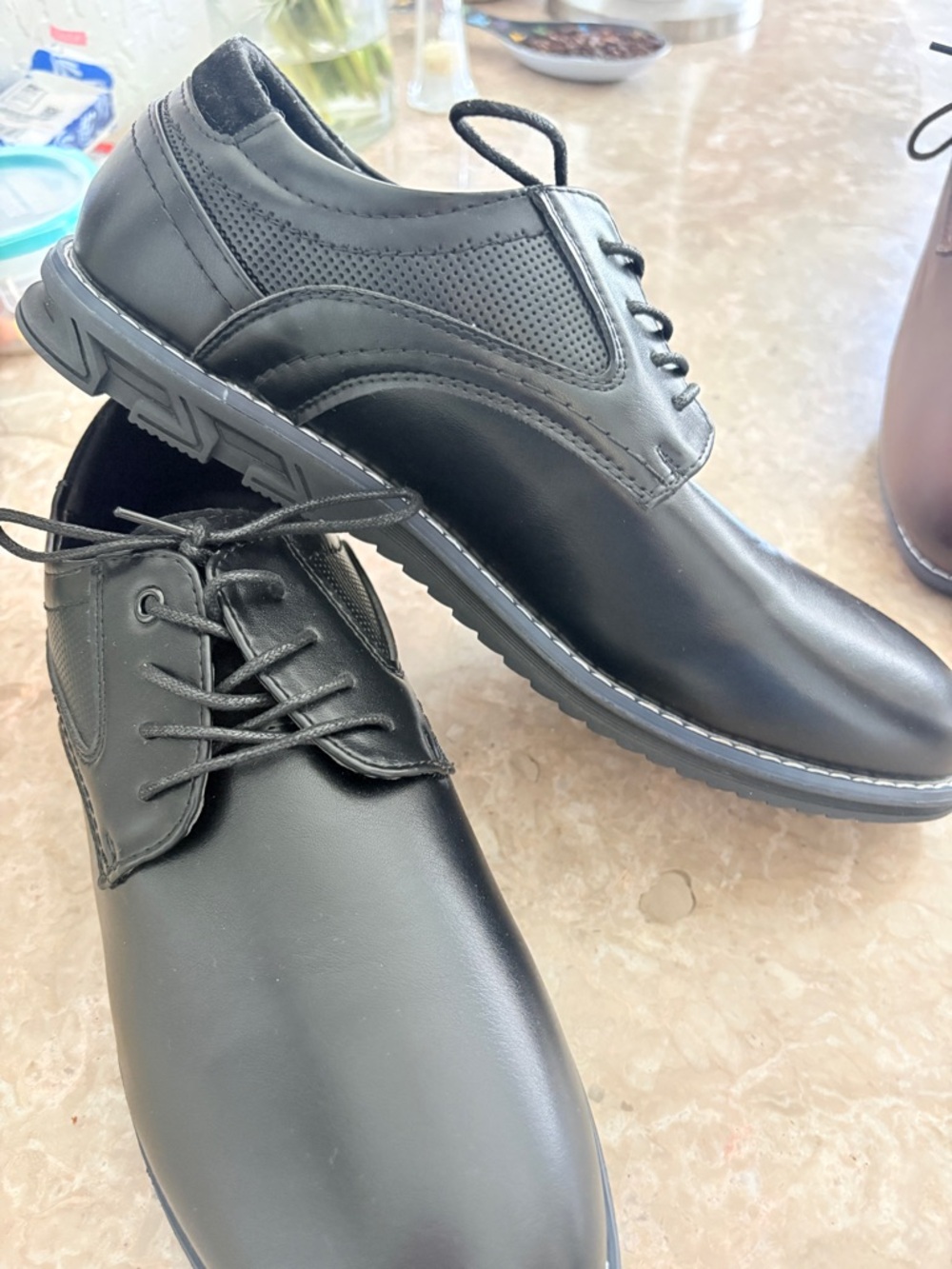Men's Black Lace-Up Derby Shoes with Padded Collar
